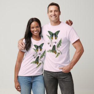 Camiseta Arte Botánico de Naturaleza Mariposa Verde Vintage