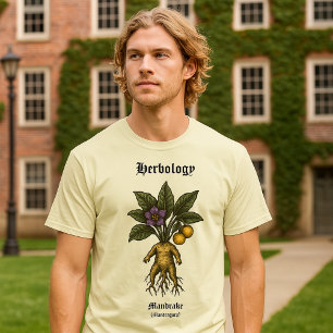 Camiseta Arte Botánico Retro de Raíz de Mandrake en Xilogra