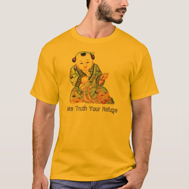 Camiseta Arte budista asiático de risa de Buda de la buena (Anverso)