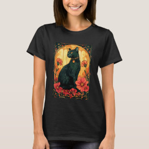 Camiseta Arte caprichoso de gato negro y luna cottagecore f