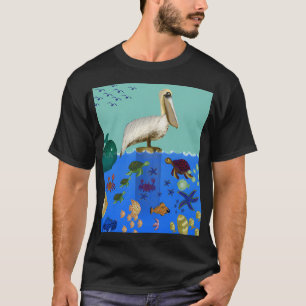 Camiseta Arte caprichoso de vida marina de la vista costera