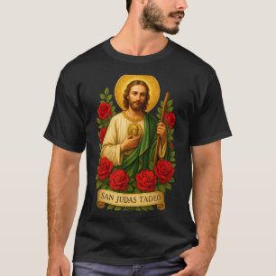 Camiseta Arte católico de San Judas Tadeo con rosas rojas