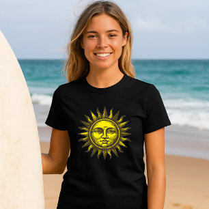 Camiseta Arte Celestial Estilo Xilografía Retro Cara del So