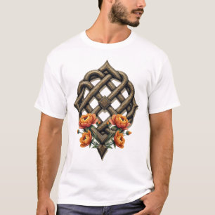 Camiseta Arte celta y esplendor floral en tonos cálidos.