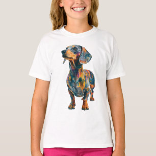 Camiseta Arte Colorido de Cachorro Dachshund Artístico para