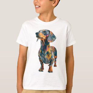 Camiseta Arte Colorido de Cachorro Dachshund Artístico para
