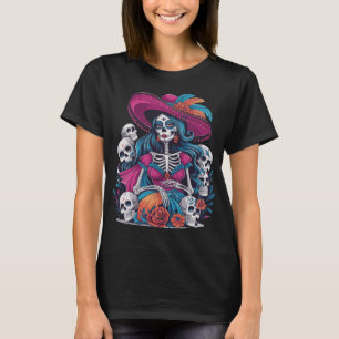 Camiseta Arte Colorido de Calavera para Fans de Día de Muer