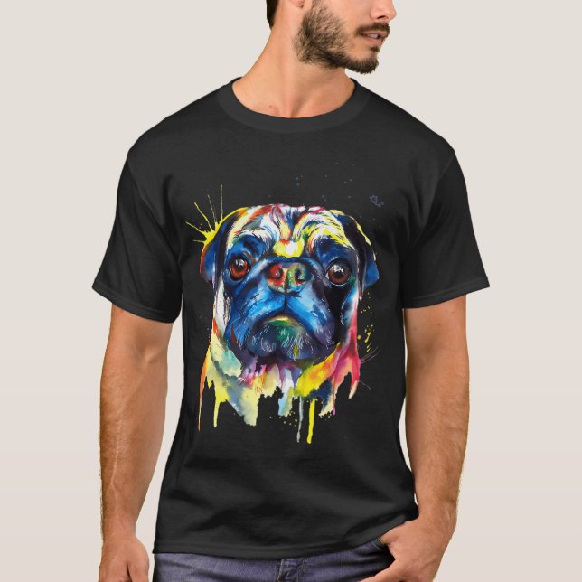 Camiseta Arte Colorido de Perro Pug (Anverso)