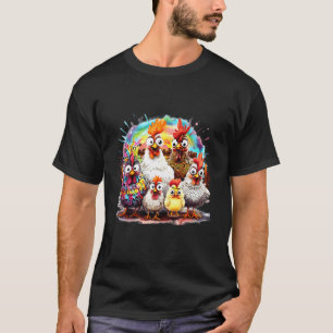 Camiseta Arte Colorido de Pollo Loco Familia de Pollo de Ea