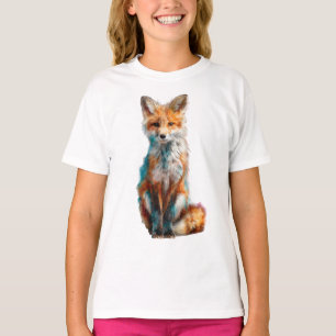Camiseta Arte Colorido Salpicaduras de Acuarela Zorro Rojo