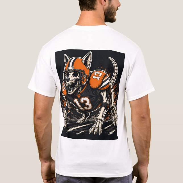 Camiseta Arte Cómic de Perro de Fútbol Esqueleto (Reverso)