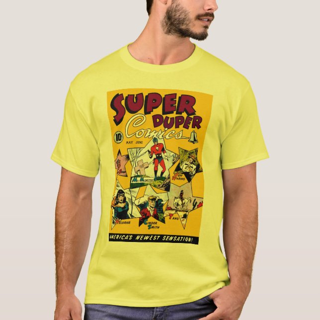 Camiseta Arte cómico del dibujo animado del superhéroe del (Anverso)