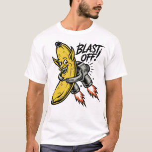 Camiseta Arte Cómico Retro de Banana con Jetpack de Cohete