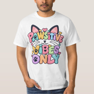 Camiseta Arte con Letras Burbuja de Gato Pastel Vibraciones