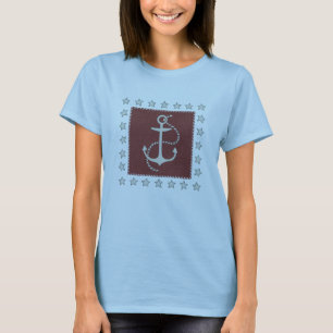 Camiseta Arte costero   Anclaje sobre rojo