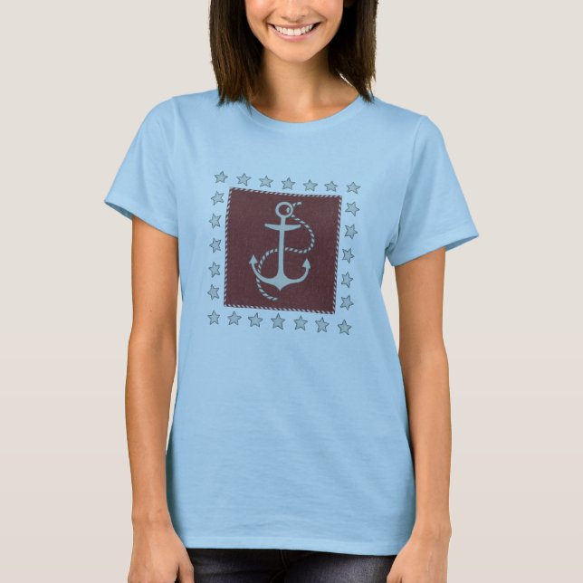 Camiseta Arte costero | Anclaje sobre rojo (Anverso)