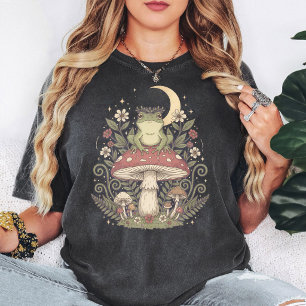 Camiseta Arte Cottagecore de Rana en Luna de Hongo