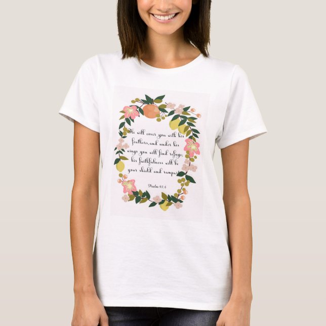 Camiseta Arte cristiano de la cita - 91:4 del salmo (Anverso)