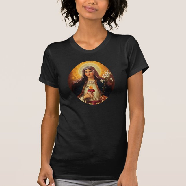 Camiseta Arte cristiano del corazón sagrado de Jesús y de (Anverso)