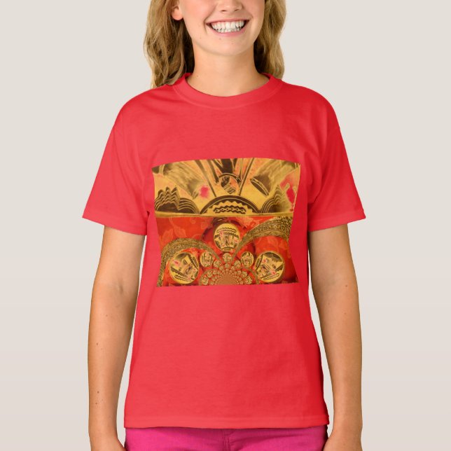 Camiseta Arte Cultural Africano: Rico diseño rojo dorado (Anverso)