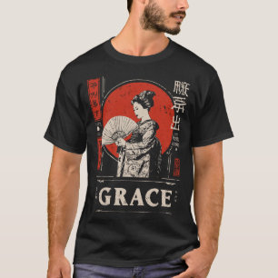 Camiseta Arte cultural Geisha japonés de sol rojo