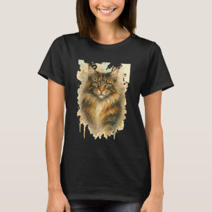 Camiseta Arte de Acuarela de Gato Maine Coon
