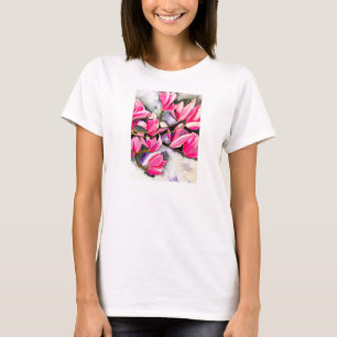 Camiseta arte de acuarela de magnolia rosa