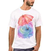 Arte de Acuarela de Paraguas Pastel con Ondulacion