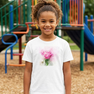 Camiseta Arte de acuarela de rosa rosa sobre fondo blanco