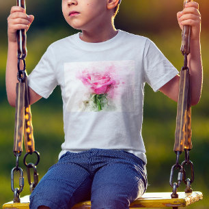 Camiseta Arte de acuarela de rosa rosa sobre fondo blanco