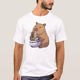 Camiseta Arte de Anime de Capybara Kawaii Comiendo Fideos R
