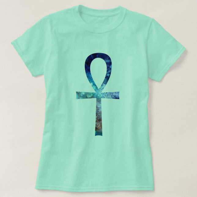 Camiseta Arte de Ankh del egipcio del estilo de la acuarela (Diseño del anverso)