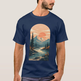 Camiseta Arte de Arco de Río de Puesta de Sol en Montaña Bo