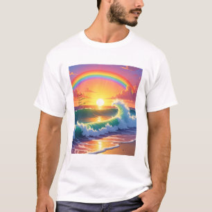 Camiseta Arte de arcoíris de ola del océano de puesta de so