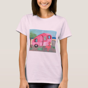 Camiseta Arte de arrastre de casquillo rosa retro