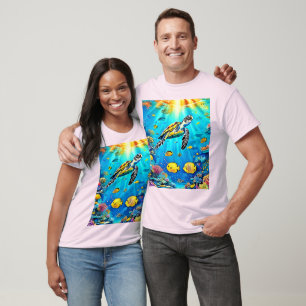 Camiseta Arte de arrecife de tortuga marina vibrante