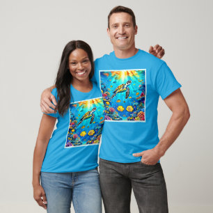 Camiseta Arte de arrecife de tortuga marina vibrante