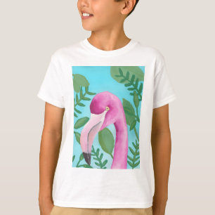 Camiseta arte de ave acuarela de flamenco tropical floral