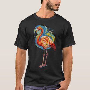 Camiseta Arte de ave con pincelada abstracta de flamenco co