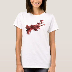Camiseta Arte de aves abstractas rojas contemporáneas