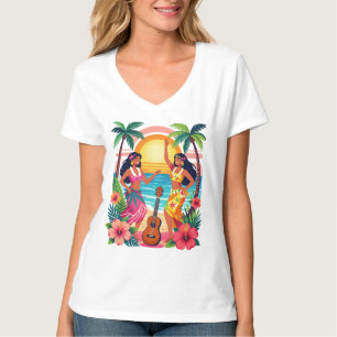 Camiseta Arte de Baile Tropical Hawaiano Hula Atardecer en 