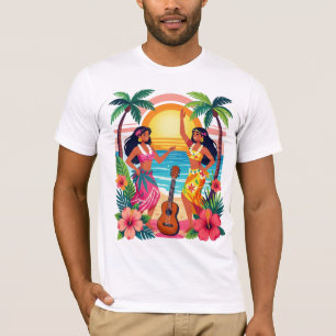 Camiseta Arte de baile tropical hawaiano Hula puesta de sol