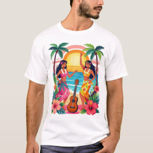 Camiseta Arte de Baile Tropical Hula Puesta de Sol Hawaiana