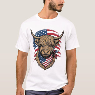 Camiseta Arte de bandera de grabado vintage de vaca de las