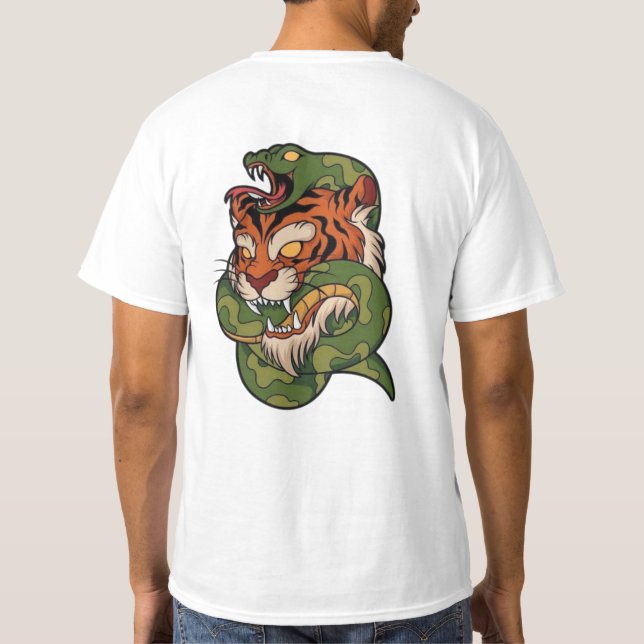 Camiseta Arte de batalla de animales salvajes tigre contra  (Reverso)