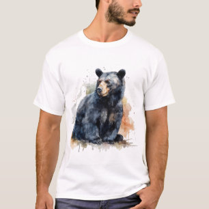 Camiseta Arte de bosque con oso negro en acuarela
