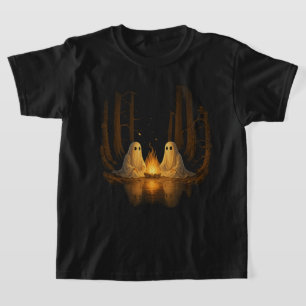 Camiseta Arte de bosque nocturno en fogata de fantasmas esp
