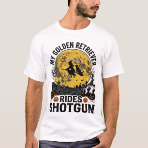 Camiseta Arte de bruja de Halloween con Golden Retriever mo