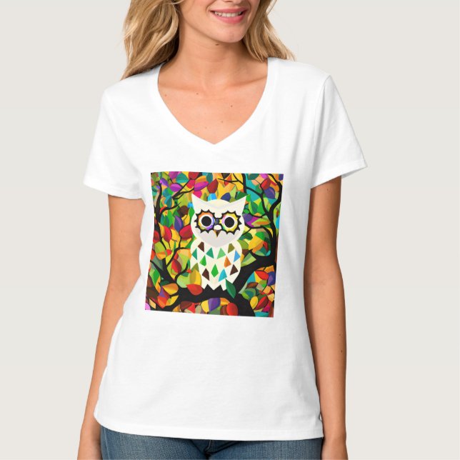 Camiseta Arte de búho colorido bonito (Anverso)