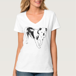 Camiseta Arte de Bulldog Poderoso Vista Lateral en Blanco y